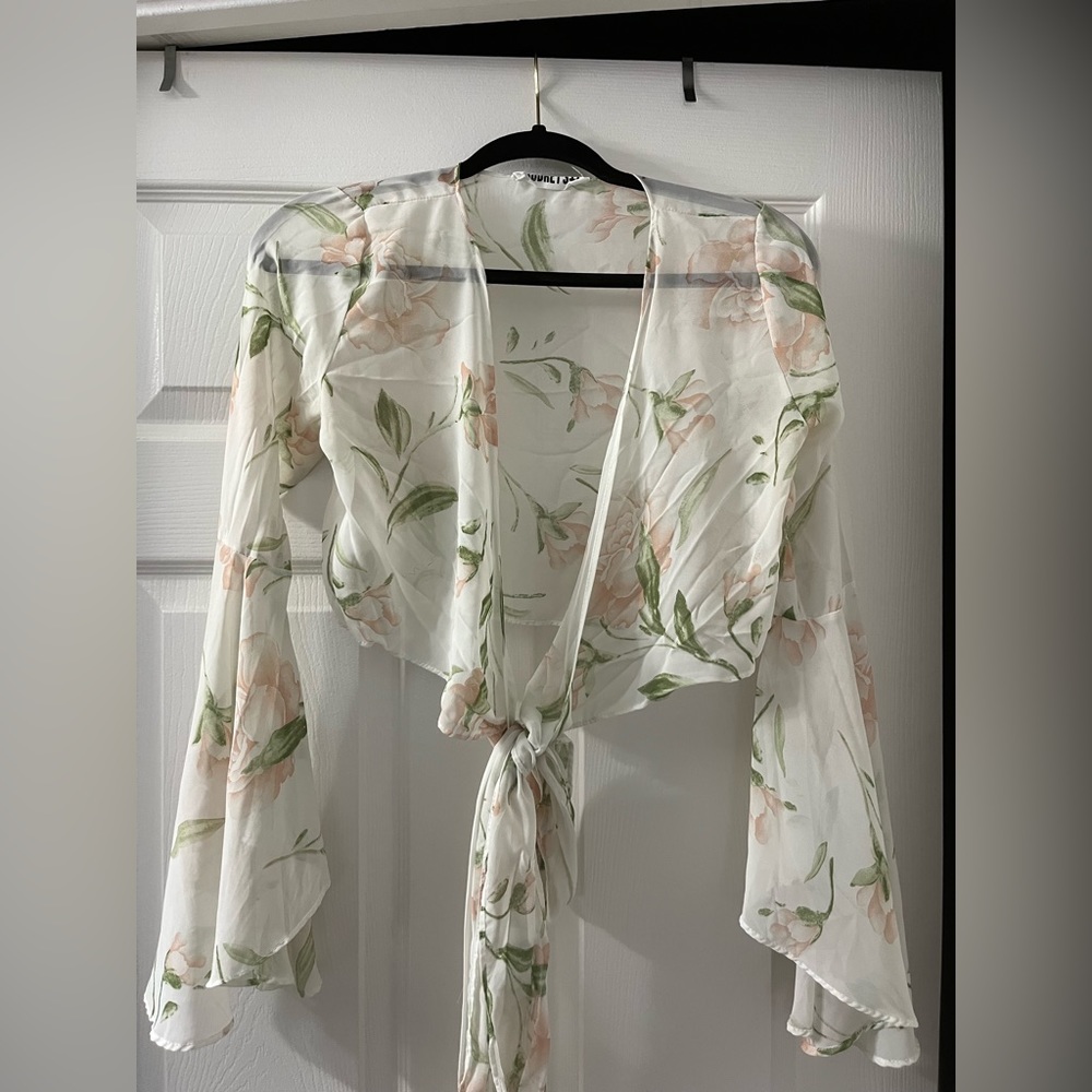 Floral sheer tie crop top